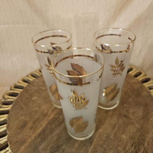 Libbey Golden Foliage Frosted Barware Flat Tumbler Drinking Glasses set of 3 - Picture 5 of 16